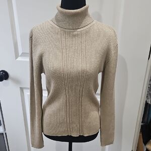 Liz Claiborne Women's Sparkle Gold Tan Turtleneck Sweater